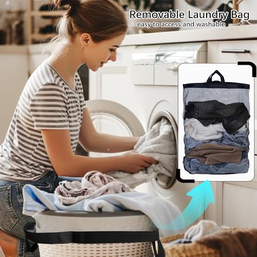Ulife Mall 100L Black Laundry Basket with Lid, Laundry Hamper With Bamboo Handles Slim Foldable, Removable Mesh Liner Large Wash Baskets Laundry Bin Dirty Clothes Basket for Dorm, Laundry Room 5 Ulife Mall 100L Black Laundry Basket with Lid, Laundry Hamper With Bamboo Handles Slim Foldable, Removable Mesh Liner Large Wash Baskets Laundry Bin Dirty Clothes Basket for Dorm, Laundry Room - Image 5