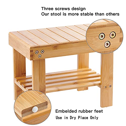 Utoplike Bamboo Step Stool, Wooden Portable Foot Stool with Storage ...