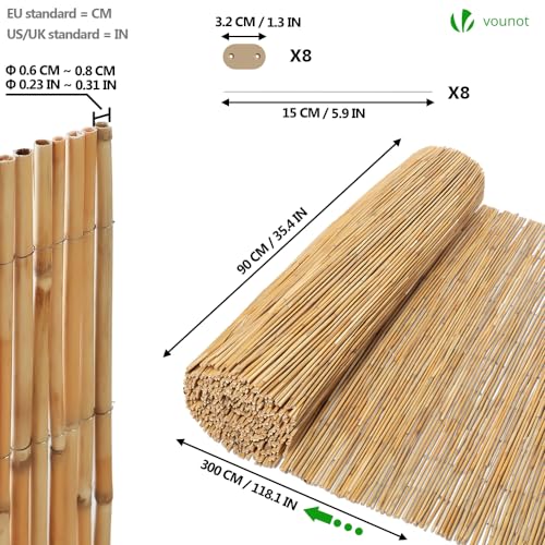 VOUNOT Natural Peeled Reed Fence 90x300cm Privacy Screen Roll with Fixing Clips Garden Panel Fence for Outdoor Garden Patio Balcony Wind/Sun Protection 4 VOUNOT Natural Peeled Reed Fence 90x300cm Privacy Screen Roll with Fixing Clips Garden Panel Fence for Outdoor Garden Patio Balcony Wind/Sun Protection - Image 4