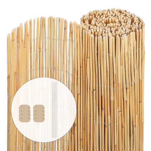 VOUNOT Natural Peeled Reed Fence 90x300cm Privacy Screen Roll with Fixing Clips Garden Panel Fence for Outdoor Garden Patio Balcony Wind/Sun Protection 1 VOUNOT Natural Peeled Reed Fence 90x300cm Privacy Screen Roll with Fixing Clips Garden Panel Fence for Outdoor Garden Patio Balcony Wind/Sun Protection
