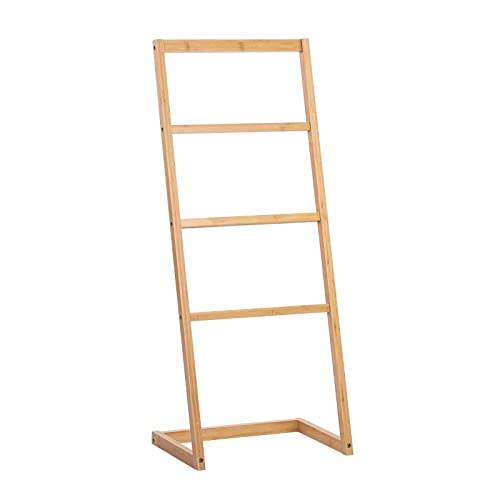 Vencier Bamboo Freestanding Towel Rack Drying Stand with Four Hanging Rails Wooden Bathroom Clothes Rack Clothing & Towels Freestanding Holder 2 Vencier Bamboo Freestanding Towel Rack Drying Stand with Four Hanging Rails Wooden Bathroom Clothes Rack Clothing & Towels Freestanding Holder - Image 2