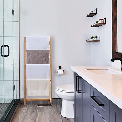 Vencier Bamboo Freestanding Towel Rack Drying Stand with Four Hanging Rails Wooden Bathroom Clothes Rack Clothing & Towels Freestanding Holder 4 Vencier Bamboo Freestanding Towel Rack Drying Stand with Four Hanging Rails Wooden Bathroom Clothes Rack Clothing & Towels Freestanding Holder - Image 4