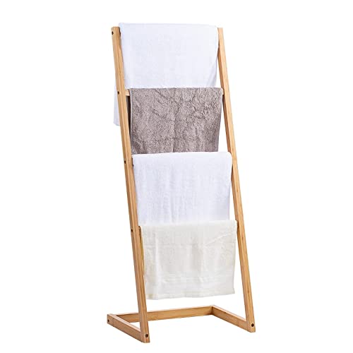 Vencier Bamboo Freestanding Towel Rack Drying Stand with Four Hanging Rails Wooden Bathroom Clothes Rack Clothing & Towels Freestanding Holder 1 Vencier Bamboo Freestanding Towel Rack Drying Stand with Four Hanging Rails Wooden Bathroom Clothes Rack Clothing & Towels Freestanding Holder