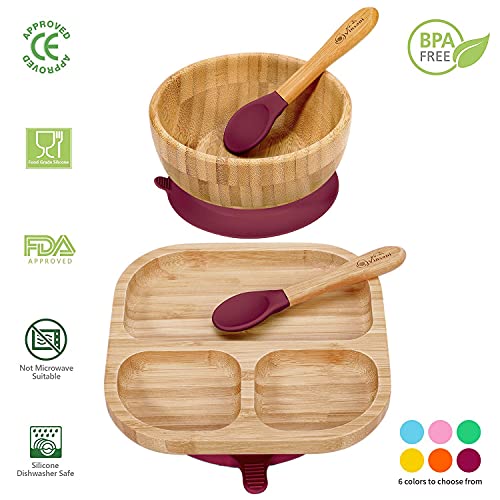 Vinsani Bamboo Bowl, Square Plate and Spoon Set for Baby/Toddler, Suction Plate, Stay-Put Design, Hypoallergenic and BPA-Free (Red) 2 Vinsani Bamboo Bowl, Square Plate and Spoon Set for Baby/Toddler, Suction Plate, Stay-Put Design, Hypoallergenic and BPA-Free (Red) - Image 2