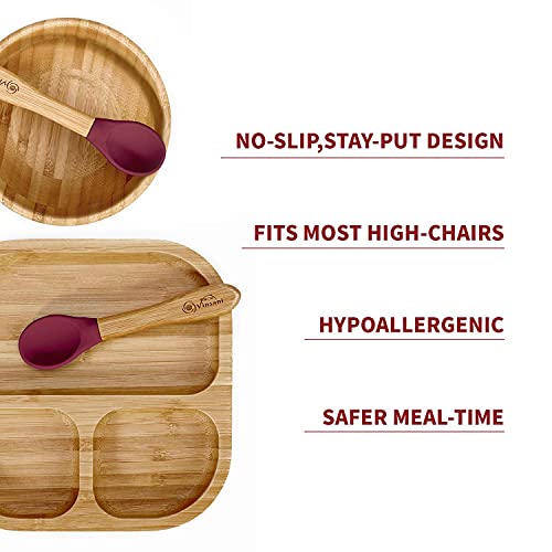 Vinsani Bamboo Bowl, Square Plate and Spoon Set for Baby/Toddler, Suction Plate, Stay-Put Design, Hypoallergenic and BPA-Free (Red) 4 Vinsani Bamboo Bowl, Square Plate and Spoon Set for Baby/Toddler, Suction Plate, Stay-Put Design, Hypoallergenic and BPA-Free (Red) - Image 4