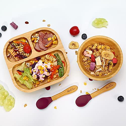 Vinsani Bamboo Bowl, Square Plate and Spoon Set for Baby/Toddler, Suction Plate, Stay-Put Design, Hypoallergenic and BPA-Free (Red) 5 Vinsani Bamboo Bowl, Square Plate and Spoon Set for Baby/Toddler, Suction Plate, Stay-Put Design, Hypoallergenic and BPA-Free (Red) - Image 5