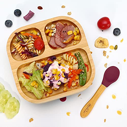 Vinsani Bamboo Bowl, Square Plate and Spoon Set for Baby/Toddler, Suction Plate, Stay-Put Design, Hypoallergenic and BPA-Free (Red) 7 Vinsani Bamboo Bowl, Square Plate and Spoon Set for Baby/Toddler, Suction Plate, Stay-Put Design, Hypoallergenic and BPA-Free (Red) - Image 7