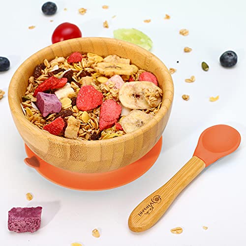 Vinsani Bamboo Bowl and Spoon Set for Baby/Toddler, Suction Plate, Stay-Put Design, Hypoallergenic and BPA-Free (Orange) 2 Vinsani Bamboo Bowl and Spoon Set for Baby/Toddler, Suction Plate, Stay-Put Design, Hypoallergenic and BPA-Free (Orange) - Image 2