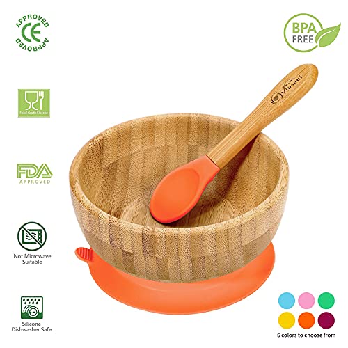 Vinsani Bamboo Bowl and Spoon Set for Baby/Toddler, Suction Plate, Stay-Put Design, Hypoallergenic and BPA-Free (Orange) 3 Vinsani Bamboo Bowl and Spoon Set for Baby/Toddler, Suction Plate, Stay-Put Design, Hypoallergenic and BPA-Free (Orange) - Image 3