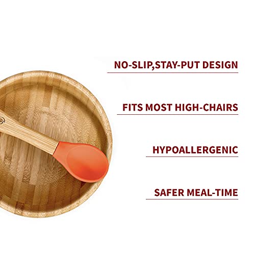 Vinsani Bamboo Bowl and Spoon Set for Baby/Toddler, Suction Plate, Stay-Put Design, Hypoallergenic and BPA-Free (Orange) 5 Vinsani Bamboo Bowl and Spoon Set for Baby/Toddler, Suction Plate, Stay-Put Design, Hypoallergenic and BPA-Free (Orange) - Image 5