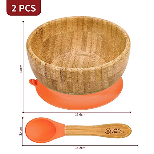Vinsani Bamboo Bowl and Spoon Set for Baby/Toddler, Suction Plate, Stay-Put Design, Hypoallergenic and BPA-Free (Orange) 6 Vinsani Bamboo Bowl and Spoon Set for Baby/Toddler, Suction Plate, Stay-Put Design, Hypoallergenic and BPA-Free (Orange) - Image 6