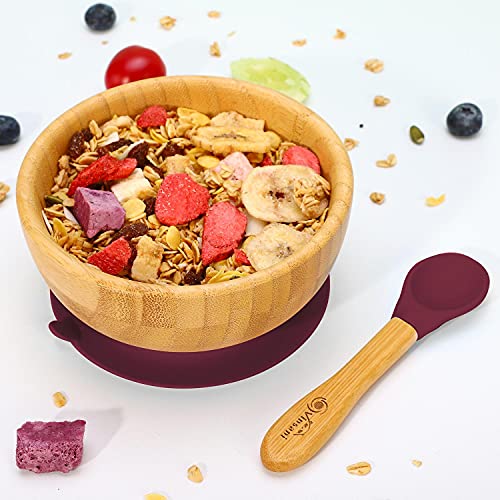 Vinsani Bamboo Bowl and Spoon Set for Baby/Toddler, Suction Plate, Stay-Put Design, Hypoallergenic and BPA-Free (Red) 2 Vinsani Bamboo Bowl and Spoon Set for Baby/Toddler, Suction Plate, Stay-Put Design, Hypoallergenic and BPA-Free (Red) - Image 2