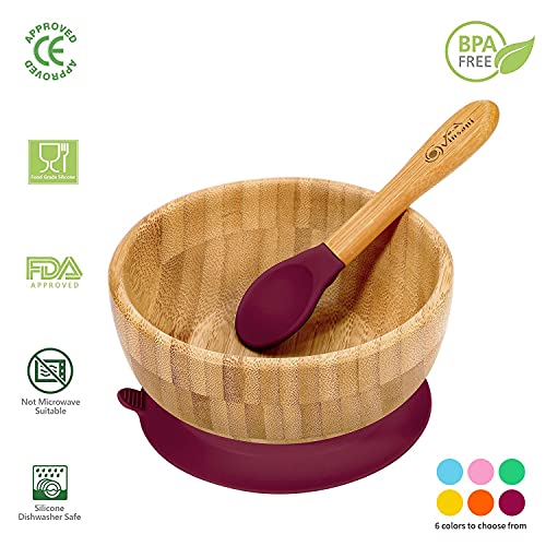 Vinsani Bamboo Bowl and Spoon Set for Baby/Toddler, Suction Plate, Stay-Put Design, Hypoallergenic and BPA-Free (Red) 3 Vinsani Bamboo Bowl and Spoon Set for Baby/Toddler, Suction Plate, Stay-Put Design, Hypoallergenic and BPA-Free (Red) - Image 3