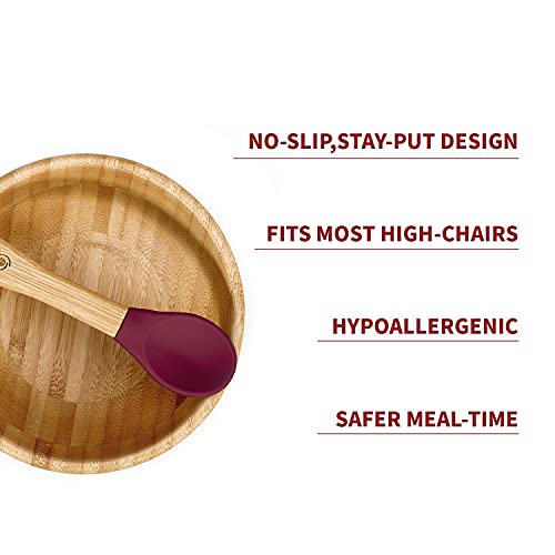 Vinsani Bamboo Bowl and Spoon Set for Baby/Toddler, Suction Plate, Stay-Put Design, Hypoallergenic and BPA-Free (Red) 5 Vinsani Bamboo Bowl and Spoon Set for Baby/Toddler, Suction Plate, Stay-Put Design, Hypoallergenic and BPA-Free (Red) - Image 5