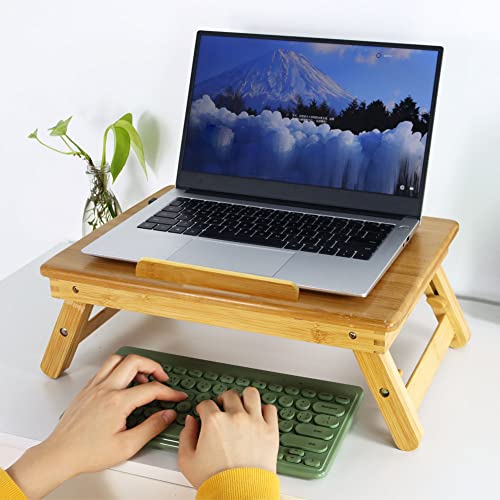 WKWKER Bamboo Laptop Desk With Folding Legs Tilting Surface Workstation Table Adjustable Laptop Stand Bed Tray For TV Sofa Study Computer Ipad Book (Natural) 3 WKWKER Bamboo Laptop Desk With Folding Legs Tilting Surface Workstation Table Adjustable Laptop Stand Bed Tray For TV Sofa Study Computer Ipad Book (Natural) - Image 3