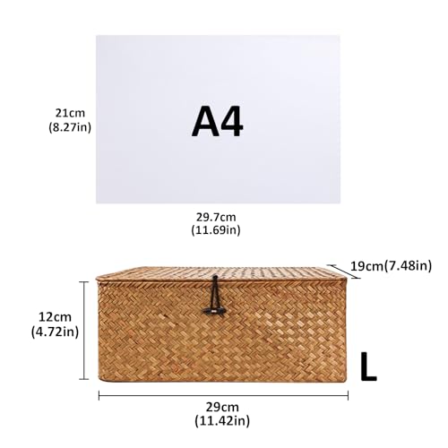 Wicker Storage Basket Woven Rattan Storage Box With Lids Seagrass Laundry Baskets Makeup Organizer For Bathroom, Living Room, Kitchen (L) 2 Wicker Storage Basket Woven Rattan Storage Box With Lids Seagrass Laundry Baskets Makeup Organizer For Bathroom, Living Room, Kitchen (L) - Image 2
