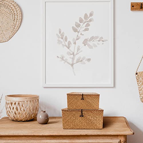 Wicker Storage Basket Woven Rattan Storage Box With Lids Seagrass Laundry Baskets Makeup Organizer For Bathroom, Living Room, Kitchen (L) 5 Wicker Storage Basket Woven Rattan Storage Box With Lids Seagrass Laundry Baskets Makeup Organizer For Bathroom, Living Room, Kitchen (L) - Image 5