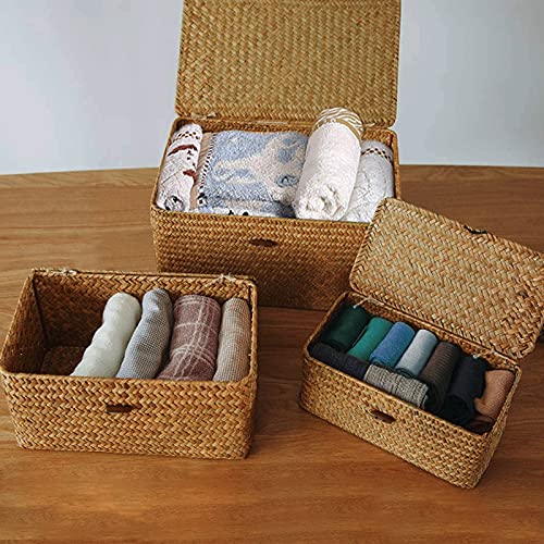 Wicker Storage Basket Woven Rattan Storage Box With Lids Seagrass Laundry Baskets Makeup Organizer For Bathroom, Living Room, Kitchen (L) 6 Wicker Storage Basket Woven Rattan Storage Box With Lids Seagrass Laundry Baskets Makeup Organizer For Bathroom, Living Room, Kitchen (L) - Image 6