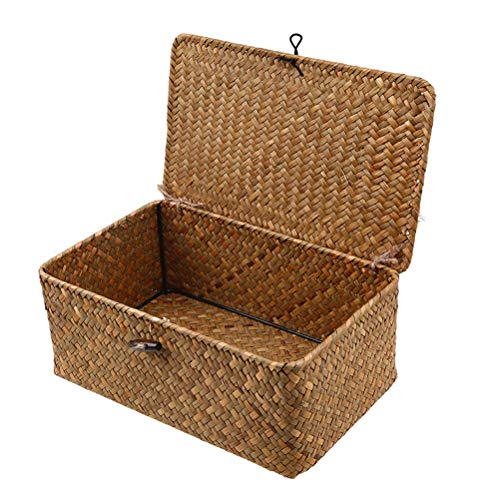 Wicker Storage Basket Woven Rattan Storage Box With Lids Seagrass Laundry Baskets Makeup Organizer For Bathroom, Living Room, Kitchen (L) 1 Wicker Storage Basket Woven Rattan Storage Box With Lids Seagrass Laundry Baskets Makeup Organizer For Bathroom, Living Room, Kitchen (L)
