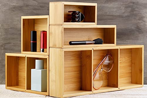 Winged Sirius 5-Piece Bamboo Drawer Organiser | Multi-Sized Compartments with Removable Dividers | Set of 5 Durable Wood Storage Boxes with Extra Foot Pads | Perfect for Home and Office Use 2 Winged Sirius 5-Piece Bamboo Drawer Organiser | Multi-Sized Compartments with Removable Dividers | Set of 5 Durable Wood Storage Boxes with Extra Foot Pads | Perfect for Home and Office Use - Image 2