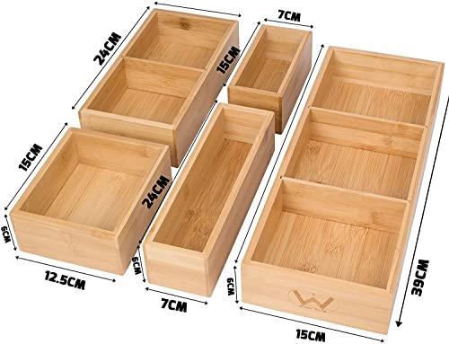 Winged Sirius 5-Piece Bamboo Drawer Organiser | Multi-Sized Compartments with Removable Dividers | Set of 5 Durable Wood Storage Boxes with Extra Foot Pads | Perfect for Home and Office Use 5 Winged Sirius 5-Piece Bamboo Drawer Organiser | Multi-Sized Compartments with Removable Dividers | Set of 5 Durable Wood Storage Boxes with Extra Foot Pads | Perfect for Home and Office Use - Image 5