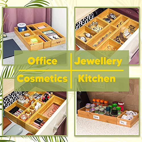 Winged Sirius 5-Piece Bamboo Drawer Organiser | Multi-Sized Compartments with Removable Dividers | Set of 5 Durable Wood Storage Boxes with Extra Foot Pads | Perfect for Home and Office Use 6 Winged Sirius 5-Piece Bamboo Drawer Organiser | Multi-Sized Compartments with Removable Dividers | Set of 5 Durable Wood Storage Boxes with Extra Foot Pads | Perfect for Home and Office Use - Image 6