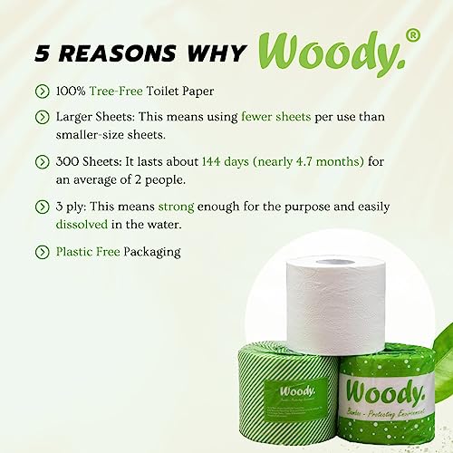Woody 24-Pack Bamboo Toilet Rolls – 300 Sheets Loo Rolls eco-Friendly 3-ply Tissue Paper; Soft and Strong Premium Bulk Buy Tissue for Toilets (24 Count (Pack of 1)) 2 Woody 24-Pack Bamboo Toilet Rolls – 300 Sheets Loo Rolls eco-Friendly 3-ply Tissue Paper; Soft and Strong Premium Bulk Buy Tissue for Toilets (24 Count (Pack of 1)) - Image 2