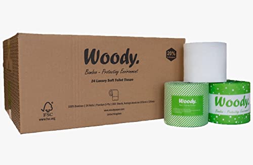 Woody 24-Pack Bamboo Toilet Rolls – 300 Sheets Loo Rolls eco-Friendly 3-ply Tissue Paper; Soft and Strong Premium Bulk Buy Tissue for Toilets (24 Count (Pack of 1)) 6 Woody 24-Pack Bamboo Toilet Rolls – 300 Sheets Loo Rolls eco-Friendly 3-ply Tissue Paper; Soft and Strong Premium Bulk Buy Tissue for Toilets (24 Count (Pack of 1)) - Image 6