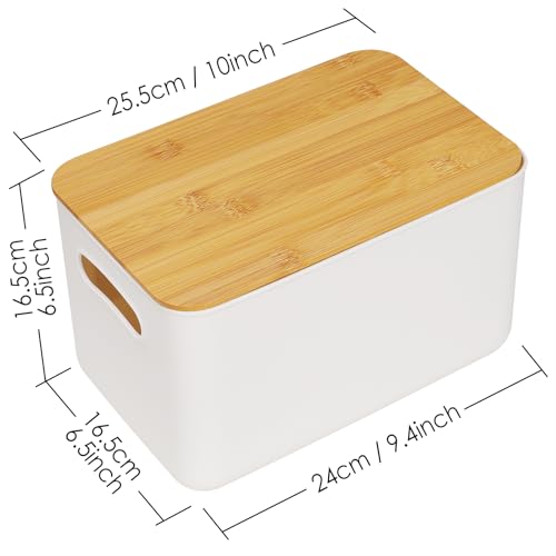 Worephu 2 Pack Plastic Storage Baskets With Bamboo Lid and Handle, Lidded Desktop Storage Organizer Box, Stackable Bins Containers for Drawers Closet Bedroom Playroom Office 4 Worephu 2 Pack Plastic Storage Baskets With Bamboo Lid and Handle, Lidded Desktop Storage Organizer Box, Stackable Bins Containers for Drawers Closet Bedroom Playroom Office - Image 4