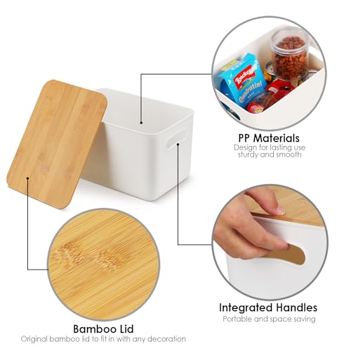 Worephu 2 Pack Plastic Storage Baskets With Bamboo Lid and Handle, Lidded Desktop Storage Organizer Box, Stackable Bins Containers for Drawers Closet Bedroom Playroom Office 5 Worephu 2 Pack Plastic Storage Baskets With Bamboo Lid and Handle, Lidded Desktop Storage Organizer Box, Stackable Bins Containers for Drawers Closet Bedroom Playroom Office - Image 5