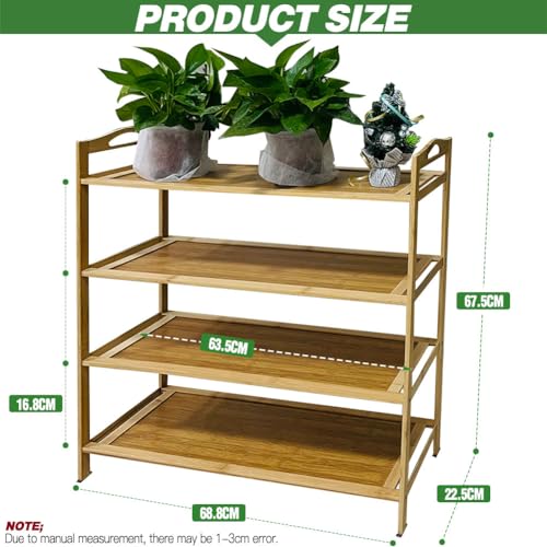 XYUXWLG Shoe Rack, Shoe Racks Storage Shoe Organiser Holds up to 12 Pairs, Natural Bamboo Shoe Storage for Hallway, Entryway, Bedroom (Bamboo, 4 Tier) 2 XYUXWLG Shoe Rack, Shoe Racks Storage Shoe Organiser Holds up to 12 Pairs, Natural Bamboo Shoe Storage for Hallway, Entryway, Bedroom (Bamboo, 4 Tier) - Image 2