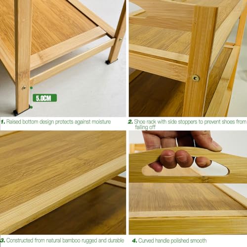 XYUXWLG Shoe Rack, Shoe Racks Storage Shoe Organiser Holds up to 12 Pairs, Natural Bamboo Shoe Storage for Hallway, Entryway, Bedroom (Bamboo, 4 Tier) 3 XYUXWLG Shoe Rack, Shoe Racks Storage Shoe Organiser Holds up to 12 Pairs, Natural Bamboo Shoe Storage for Hallway, Entryway, Bedroom (Bamboo, 4 Tier) - Image 3