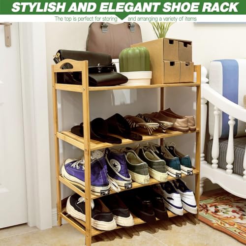 XYUXWLG Shoe Rack, Shoe Racks Storage Shoe Organiser Holds up to 12 Pairs, Natural Bamboo Shoe Storage for Hallway, Entryway, Bedroom (Bamboo, 4 Tier) 4 XYUXWLG Shoe Rack, Shoe Racks Storage Shoe Organiser Holds up to 12 Pairs, Natural Bamboo Shoe Storage for Hallway, Entryway, Bedroom (Bamboo, 4 Tier) - Image 4