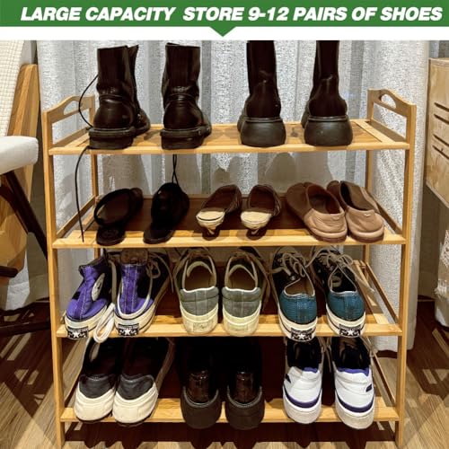 XYUXWLG Shoe Rack, Shoe Racks Storage Shoe Organiser Holds up to 12 Pairs, Natural Bamboo Shoe Storage for Hallway, Entryway, Bedroom (Bamboo, 4 Tier) 5 XYUXWLG Shoe Rack, Shoe Racks Storage Shoe Organiser Holds up to 12 Pairs, Natural Bamboo Shoe Storage for Hallway, Entryway, Bedroom (Bamboo, 4 Tier) - Image 5