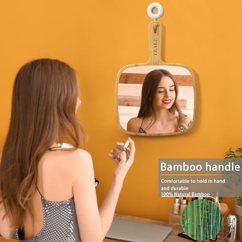 YEAKE Hand Mirror,Extra Large Natural Bamboo Handheld Mirror with Handle, Single-Sided Portable Travel Vanity Mirror for Men & Women,8.9" W x 12.4" L 2 YEAKE Hand Mirror,Extra Large Natural Bamboo Handheld Mirror with Handle, Single-Sided Portable Travel Vanity Mirror for Men & Women,8.9" W x 12.4" L - Image 2