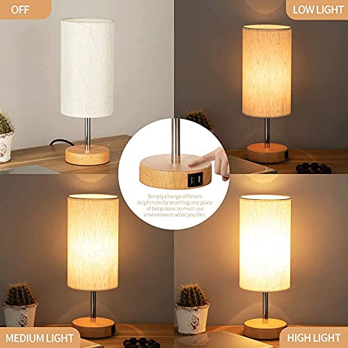 Yarra-Decor Bedside Lamps with USB Port - Touch Control Table Lamp for Bedroom Wood 3 Way Dimmable Nightstand Lamp Set of 2 with Round Flaxen Fabric Shade for Living Room, Dorm, Home Office (2 Pack) 2 Yarra-Decor Bedside Lamps with USB Port - Touch Control Table Lamp for Bedroom Wood 3 Way Dimmable Nightstand Lamp Set of 2 with Round Flaxen Fabric Shade for Living Room, Dorm, Home Office (2 Pack) - Image 2