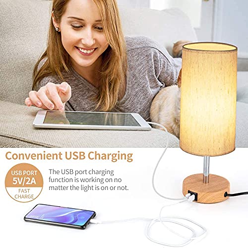 Yarra-Decor Bedside Lamps with USB Port - Touch Control Table Lamp for Bedroom Wood 3 Way Dimmable Nightstand Lamp Set of 2 with Round Flaxen Fabric Shade for Living Room, Dorm, Home Office (2 Pack) 3 Yarra-Decor Bedside Lamps with USB Port - Touch Control Table Lamp for Bedroom Wood 3 Way Dimmable Nightstand Lamp Set of 2 with Round Flaxen Fabric Shade for Living Room, Dorm, Home Office (2 Pack) - Image 3