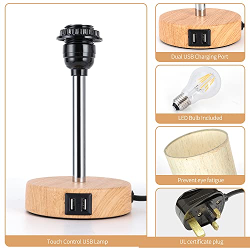 Yarra-Decor Bedside Lamps with USB Port - Touch Control Table Lamp for Bedroom Wood 3 Way Dimmable Nightstand Lamp Set of 2 with Round Flaxen Fabric Shade for Living Room, Dorm, Home Office (2 Pack) 4 Yarra-Decor Bedside Lamps with USB Port - Touch Control Table Lamp for Bedroom Wood 3 Way Dimmable Nightstand Lamp Set of 2 with Round Flaxen Fabric Shade for Living Room, Dorm, Home Office (2 Pack) - Image 4