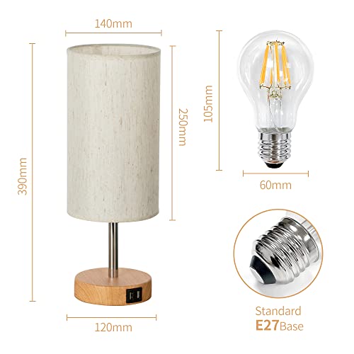 Yarra-Decor Bedside Lamps with USB Port - Touch Control Table Lamp for Bedroom Wood 3 Way Dimmable Nightstand Lamp Set of 2 with Round Flaxen Fabric Shade for Living Room, Dorm, Home Office (2 Pack) 5 Yarra-Decor Bedside Lamps with USB Port - Touch Control Table Lamp for Bedroom Wood 3 Way Dimmable Nightstand Lamp Set of 2 with Round Flaxen Fabric Shade for Living Room, Dorm, Home Office (2 Pack) - Image 5