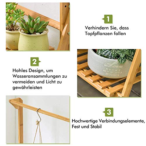 Yosoo Health Gear 3 Tier Flower Ladder Rack, Foldable Ladder Stand Hanging Rack Flower Rack Planter Shelves Bamboo Ladder Plant Stand Display Shelf with Hanging Rod for Garden Home Balcony 2 Yosoo Health Gear 3 Tier Flower Ladder Rack, Foldable Ladder Stand Hanging Rack Flower Rack Planter Shelves Bamboo Ladder Plant Stand Display Shelf with Hanging Rod for Garden Home Balcony - Image 2
