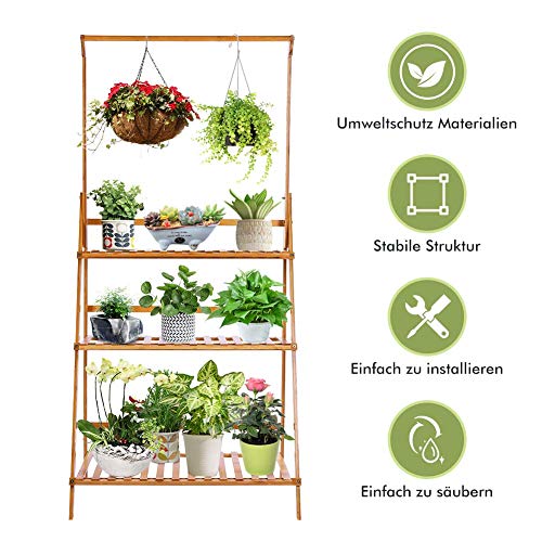Yosoo Health Gear 3 Tier Flower Ladder Rack, Foldable Ladder Stand Hanging Rack Flower Rack Planter Shelves Bamboo Ladder Plant Stand Display Shelf with Hanging Rod for Garden Home Balcony 3 Yosoo Health Gear 3 Tier Flower Ladder Rack, Foldable Ladder Stand Hanging Rack Flower Rack Planter Shelves Bamboo Ladder Plant Stand Display Shelf with Hanging Rod for Garden Home Balcony - Image 3