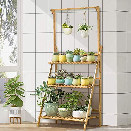 Yosoo Health Gear 3 Tier Flower Ladder Rack, Foldable Ladder Stand Hanging Rack Flower Rack Planter Shelves Bamboo Ladder Plant Stand Display Shelf with Hanging Rod for Garden Home Balcony 5 Yosoo Health Gear 3 Tier Flower Ladder Rack, Foldable Ladder Stand Hanging Rack Flower Rack Planter Shelves Bamboo Ladder Plant Stand Display Shelf with Hanging Rod for Garden Home Balcony - Image 5