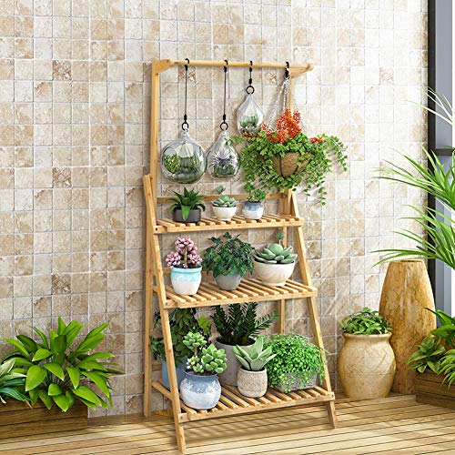 Yosoo Health Gear 3 Tier Flower Ladder Rack, Foldable Ladder Stand Hanging Rack Flower Rack Planter Shelves Bamboo Ladder Plant Stand Display Shelf with Hanging Rod for Garden Home Balcony 6 Yosoo Health Gear 3 Tier Flower Ladder Rack, Foldable Ladder Stand Hanging Rack Flower Rack Planter Shelves Bamboo Ladder Plant Stand Display Shelf with Hanging Rod for Garden Home Balcony - Image 6