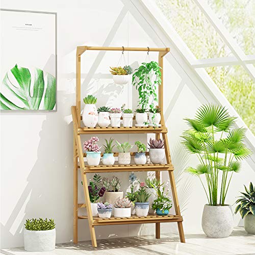 Yosoo Health Gear 3 Tier Flower Ladder Rack, Foldable Ladder Stand Hanging Rack Flower Rack Planter Shelves Bamboo Ladder Plant Stand Display Shelf with Hanging Rod for Garden Home Balcony 7 Yosoo Health Gear 3 Tier Flower Ladder Rack, Foldable Ladder Stand Hanging Rack Flower Rack Planter Shelves Bamboo Ladder Plant Stand Display Shelf with Hanging Rod for Garden Home Balcony - Image 7