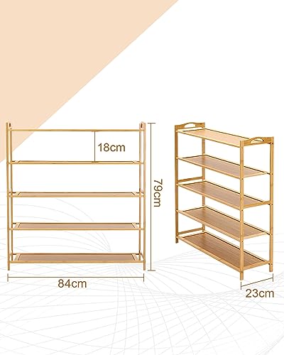 Youyijia 5 Tier Shoe Rack,Bamboo Shoe Storage,storage rack,Display stand, shoe shelf For Hallway,Living Room Bathroom Bedroom Natural 79 X 23 X 84cm 3 Youyijia 5 Tier Shoe Rack,Bamboo Shoe Storage,storage rack,Display stand, shoe shelf For Hallway,Living Room Bathroom Bedroom Natural 79 X 23 X 84cm - Image 3