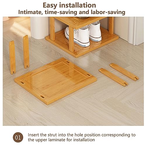 blodfune 6 Tiers Bamboo Vertical Shoe Rack, Adjustable prefabricated Storage Shelf Shoe Storage Stand, Free Standing Shelf Tower for Entryway,No-Tool Assembly Hallway S torage Shoe Rack Yellow 4 blodfune 6 Tiers Bamboo Vertical Shoe Rack, Adjustable prefabricated Storage Shelf Shoe Storage Stand, Free Standing Shelf Tower for Entryway,No-Tool Assembly Hallway S torage Shoe Rack Yellow - Image 4