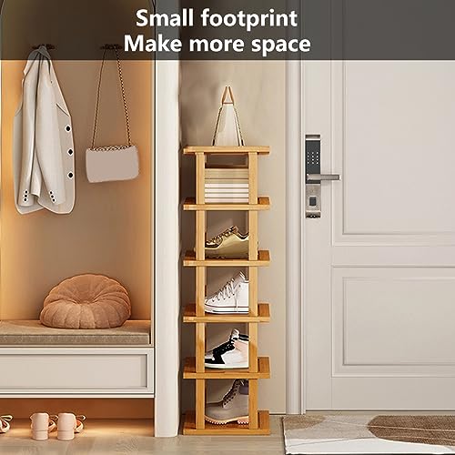blodfune 6 Tiers Bamboo Vertical Shoe Rack, Adjustable prefabricated Storage Shelf Shoe Storage Stand, Free Standing Shelf Tower for Entryway,No-Tool Assembly Hallway S torage Shoe Rack Yellow 7 blodfune 6 Tiers Bamboo Vertical Shoe Rack, Adjustable prefabricated Storage Shelf Shoe Storage Stand, Free Standing Shelf Tower for Entryway,No-Tool Assembly Hallway S torage Shoe Rack Yellow - Image 7