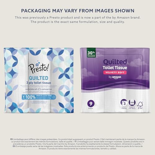 by Amazon Toilet Roll, 3-ply Quilted, Velvety Soft, 45 Rolls (5 Packs of 9), 200 Sheets per Roll, FSC Certified 2 by Amazon Toilet Roll, 3-ply Quilted, Velvety Soft, 45 Rolls (5 Packs of 9), 200 Sheets per Roll, FSC Certified - Image 2