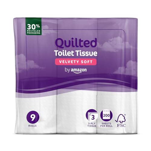by Amazon Toilet Roll, 3-ply Quilted, Velvety Soft, 45 Rolls (5 Packs of 9), 200 Sheets per Roll, FSC Certified 3 by Amazon Toilet Roll, 3-ply Quilted, Velvety Soft, 45 Rolls (5 Packs of 9), 200 Sheets per Roll, FSC Certified - Image 3