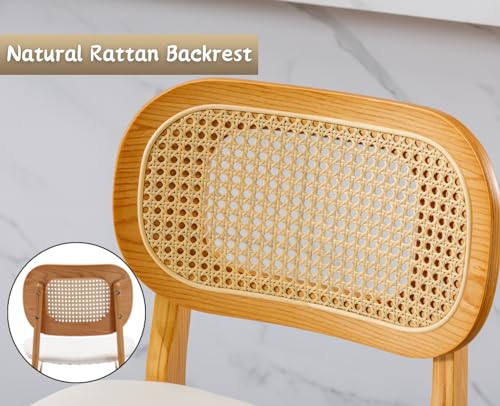 chairus Set of 2 Bar stools PU Leather Breakfast Stools for Kitchen Counter with Rattan Backrest Solid Wood Island Bar Chairs (White-2) 4 chairus Set of 2 Bar stools PU Leather Breakfast Stools for Kitchen Counter with Rattan Backrest Solid Wood Island Bar Chairs (White-2) - Image 4
